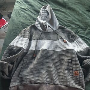 Gray and White Waffle Knit Hoodie
